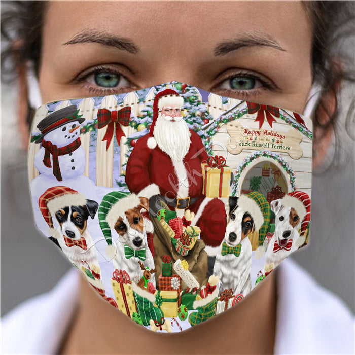 Happy Holidays Christmas Jack Russell Dogs House Gathering Face Mask FM48257