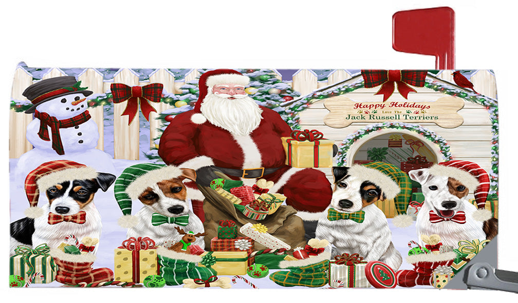 Happy Holidays Christmas Jack Russell Dogs House Gathering 6.5 x 19 Inches Magnetic Mailbox Cover Post Box Cover Wraps Garden Yard Décor MBC48822