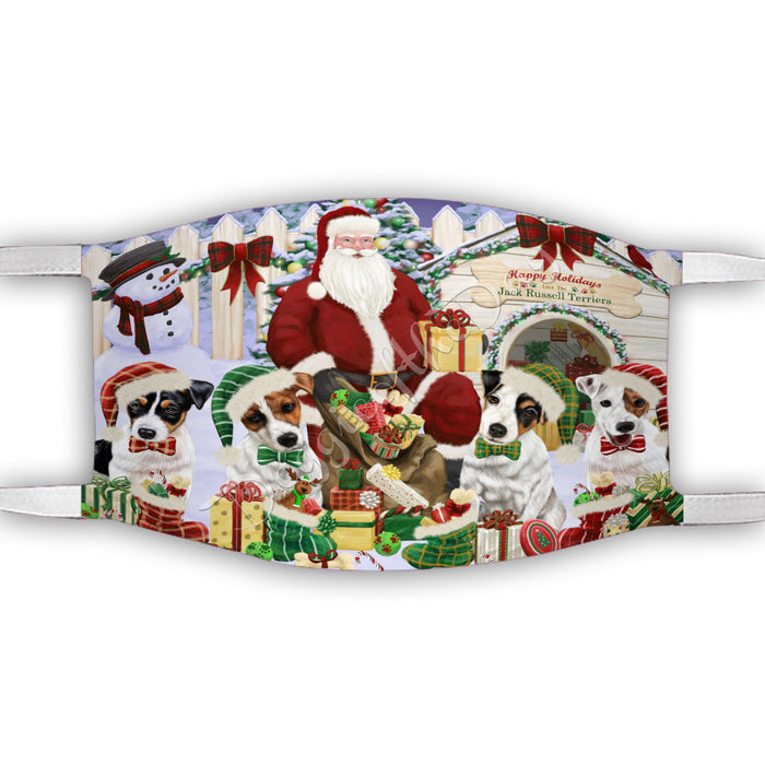 Happy Holidays Christmas Jack Russell Dogs House Gathering Face Mask FM48257