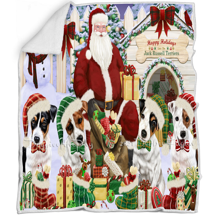 Happy Holidays Christmas Jack Russell Terriers Dog House Gathering Blanket BLNKT78645
