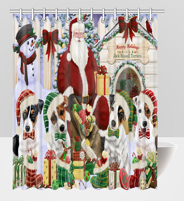 Happy Holidays Christmas Jack Russell Dogs House Gathering Shower Curtain