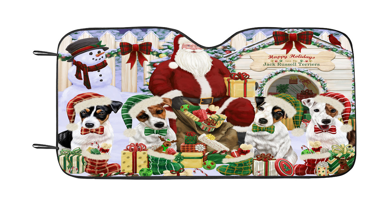 Happy Holidays Christmas Jack Russell Dogs House Gathering Car Sun Shade