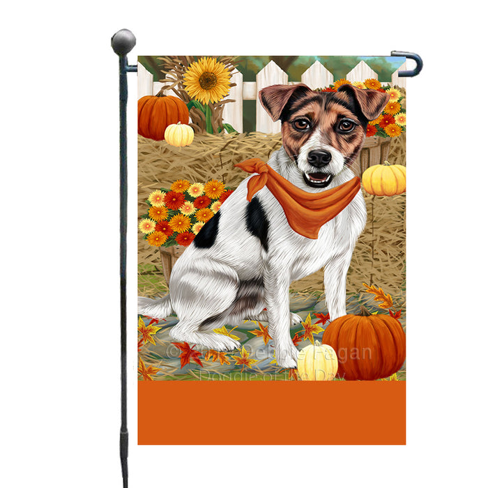 Personalized Fall Autumn Greeting Jack Russell Dog with Pumpkins Custom Garden Flags GFLG-DOTD-A61949