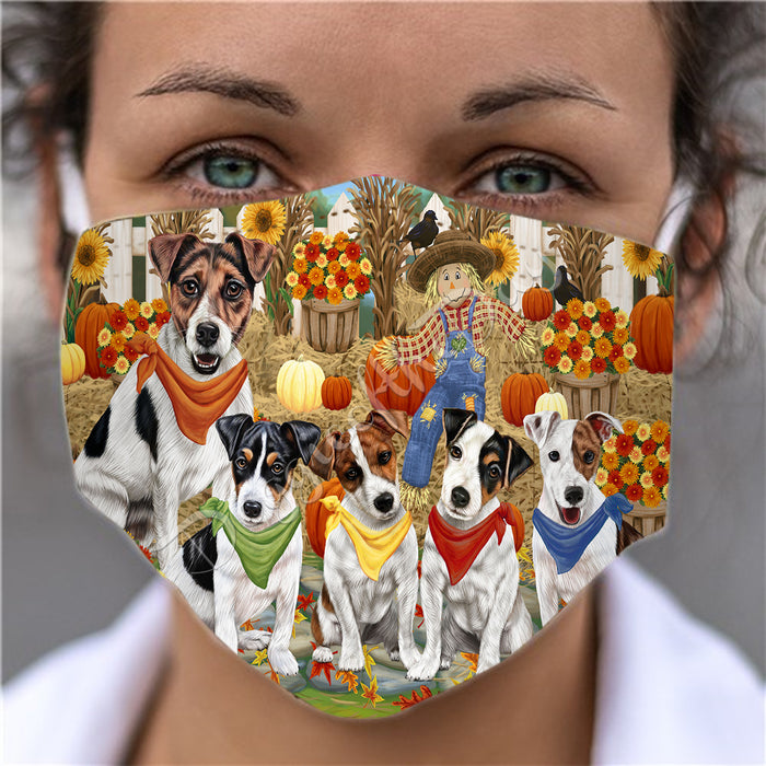 Fall Festive Harvest Time Gathering  Jack Russell Dogs Face Mask FM48546