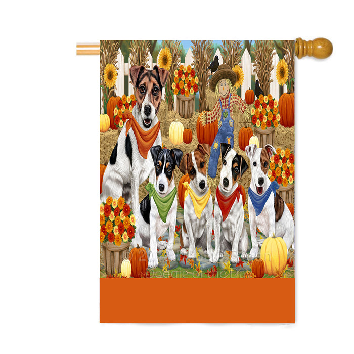 Personalized Fall Festive Gathering Jack Russell Dogs with Pumpkins Custom House Flag FLG-DOTD-A62006