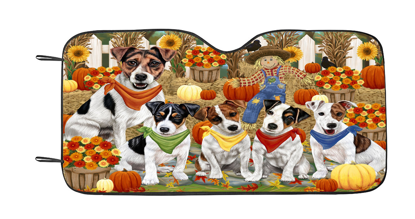 Fall Festive Harvest Time Gathering Jack Russell Dogs Car Sun Shade