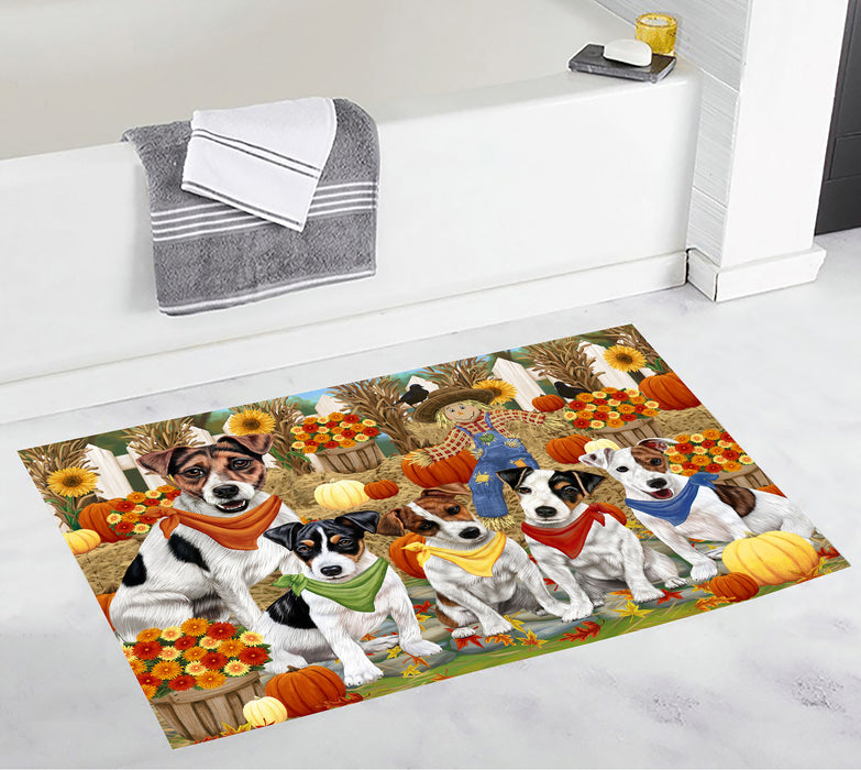 Fall Festive Harvest Time Gathering Jack Russell Dogs Bath Mat