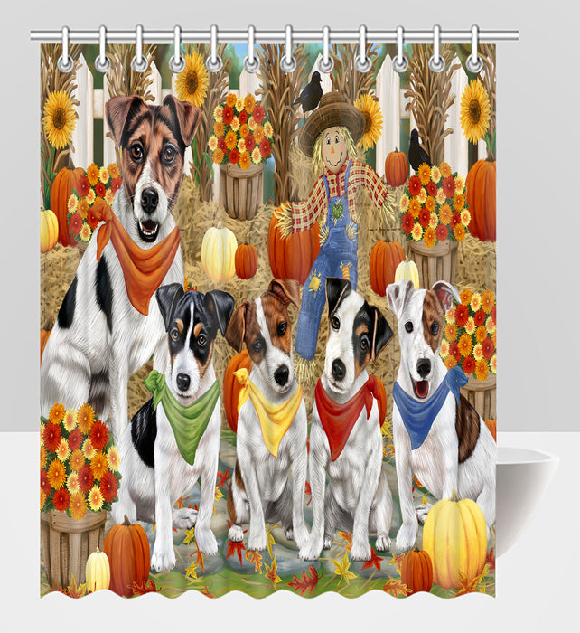 Fall Festive Harvest Time Gathering Jack Russell Dogs Shower Curtain