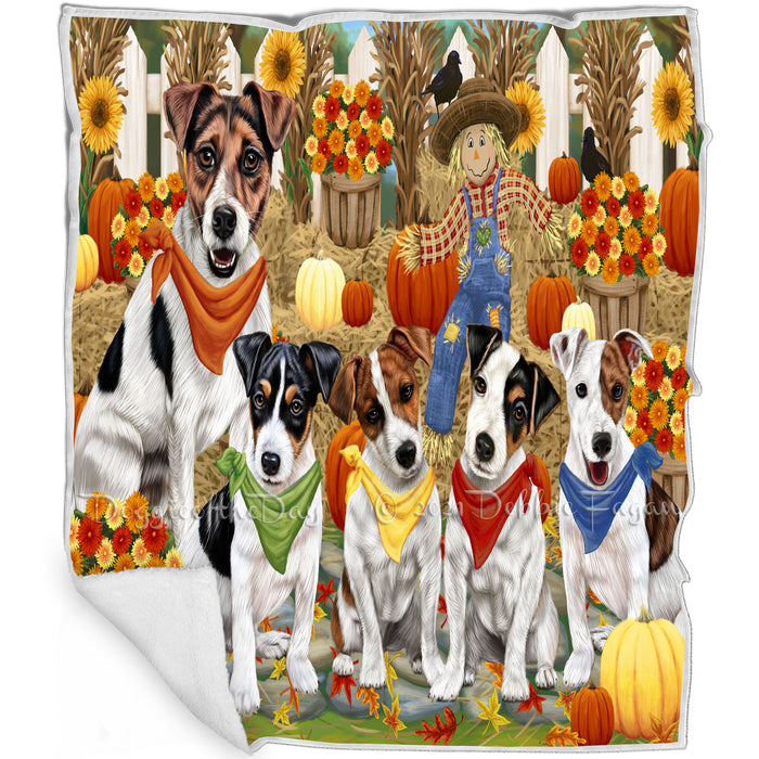 Fall Festive Gathering Jack Russell Terriers Dog with Pumpkins Blanket BLNKT71913