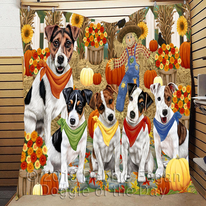 Fall Festive Harvest Time Gathering Jack Russell Dogs Quilt