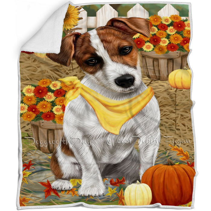 Fall Autumn Greeting Jack Russell Terrier Dog with Pumpkins Blanket BLNKT72984