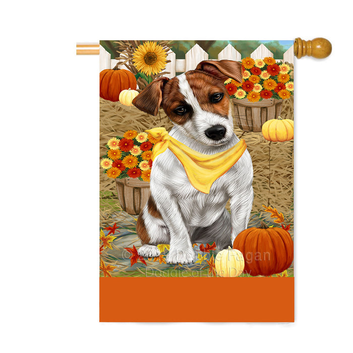 Personalized Fall Autumn Greeting Jack Russell Dog with Pumpkins Custom House Flag FLG-DOTD-A62007