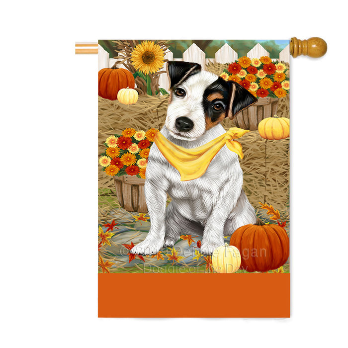 Personalized Fall Autumn Greeting Jack Russell Dog with Pumpkins Custom House Flag FLG-DOTD-A62008