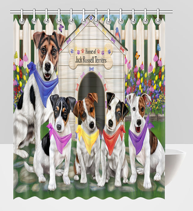Spring Dog House Jack Russell Dogs Shower Curtain