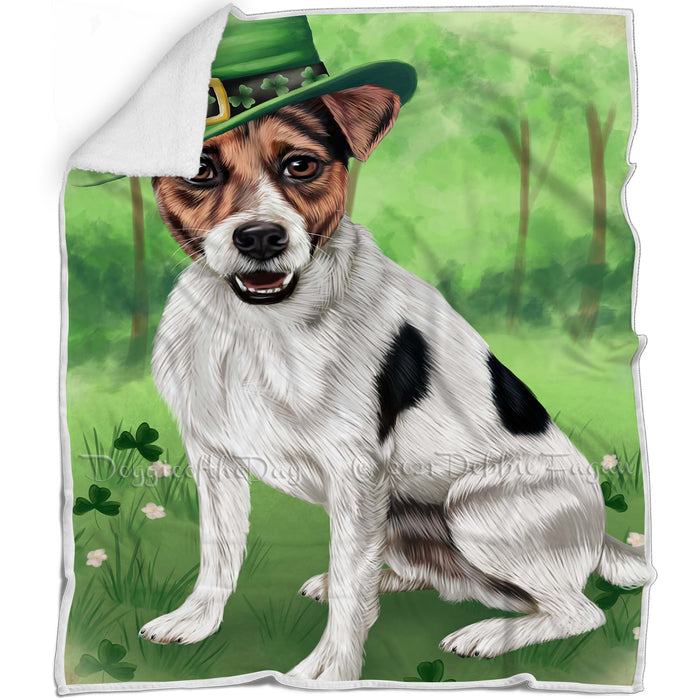 St. Patricks Day Irish Portrait Jack Russell Terrier Dog Blanket BLNKT54984