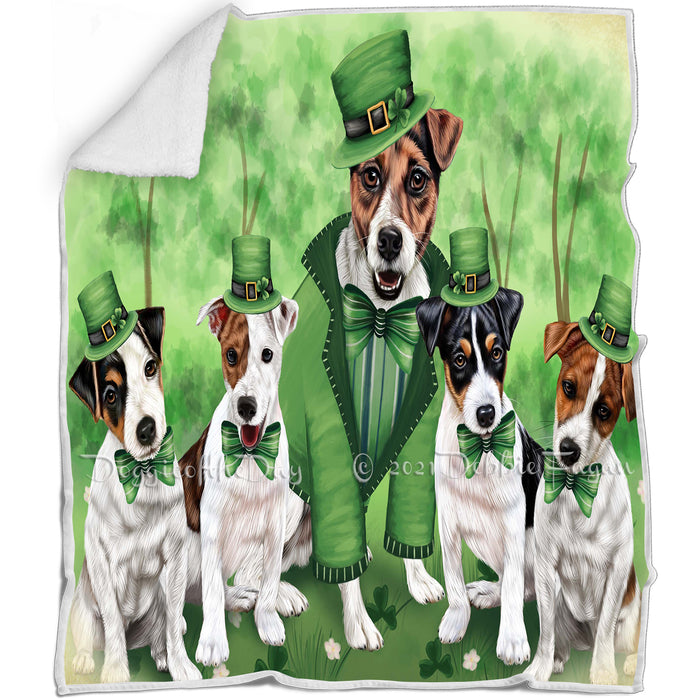 St. Patricks Day Irish Family Portrait Jack Russell Terriers Dog Blanket BLNKT54993