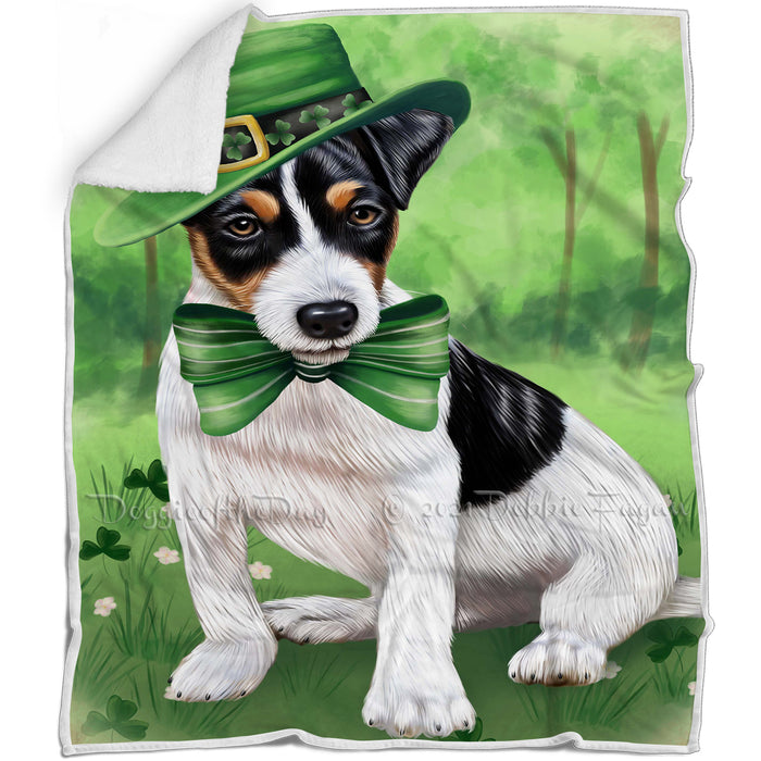 St. Patricks Day Irish Portrait Jack Russell Terrier Dog Blanket BLNKT55002