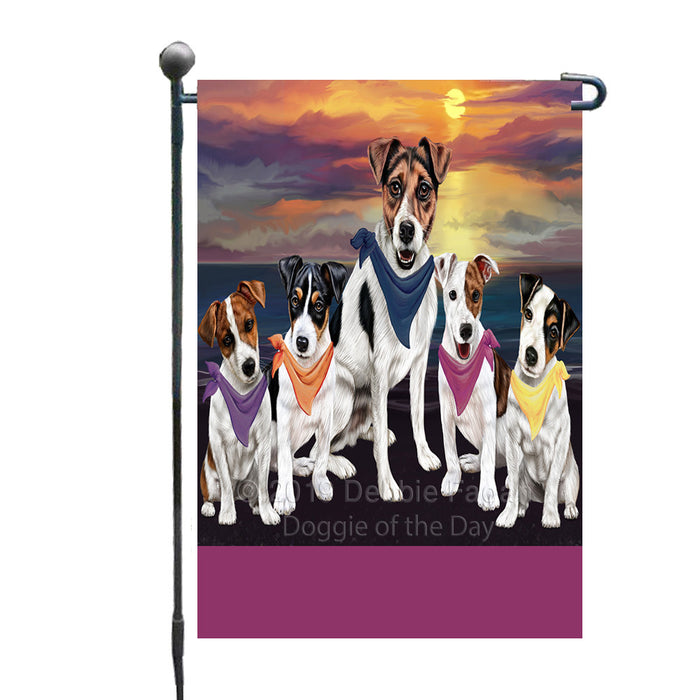 Personalized Family Sunset Portrait Jack Russell Dogs Custom Garden Flags GFLG-DOTD-A60608