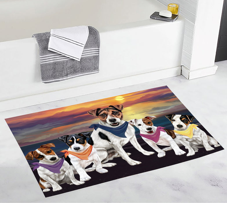 Family Sunset Portrait Jack Russell Dogs Bath Mat