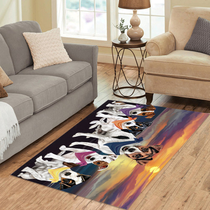 Family Sunset Portrait Jack Russell Dogs Area Rug