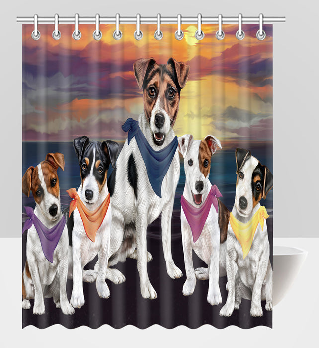 Family Sunset Portrait Jack Russell Dogs Shower Curtain
