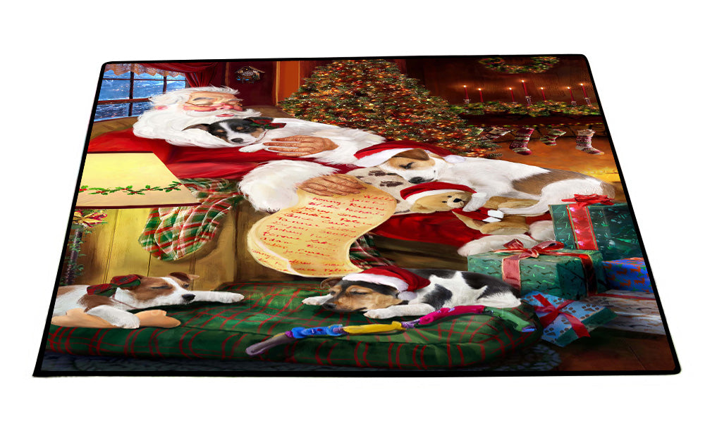 Santa Sleeping with Jack Russell Dogs Floor Mat- Anti-Slip Pet Door Mat Indoor Outdoor Front Rug Mats for Home Outside Entrance Pets Portrait Unique Rug Washable Premium Quality Mat