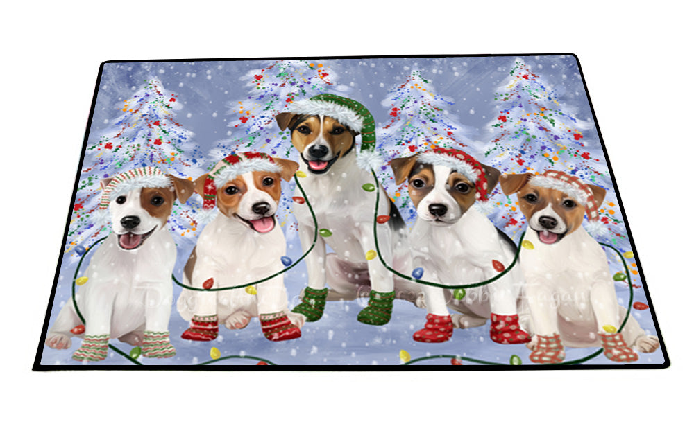 Christmas Lights and Jack Russell Dogs Floor Mat- Anti-Slip Pet Door Mat Indoor Outdoor Front Rug Mats for Home Outside Entrance Pets Portrait Unique Rug Washable Premium Quality Mat