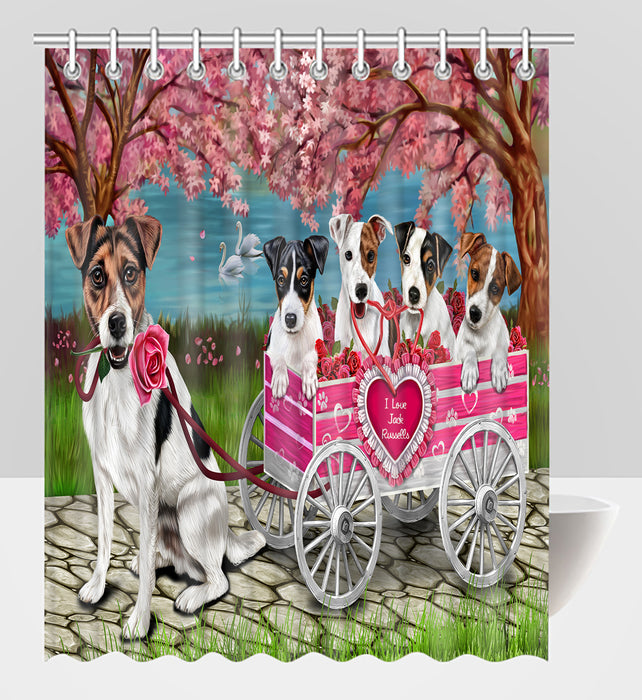 I Love Jack Russell Dogs in a Cart Shower Curtain