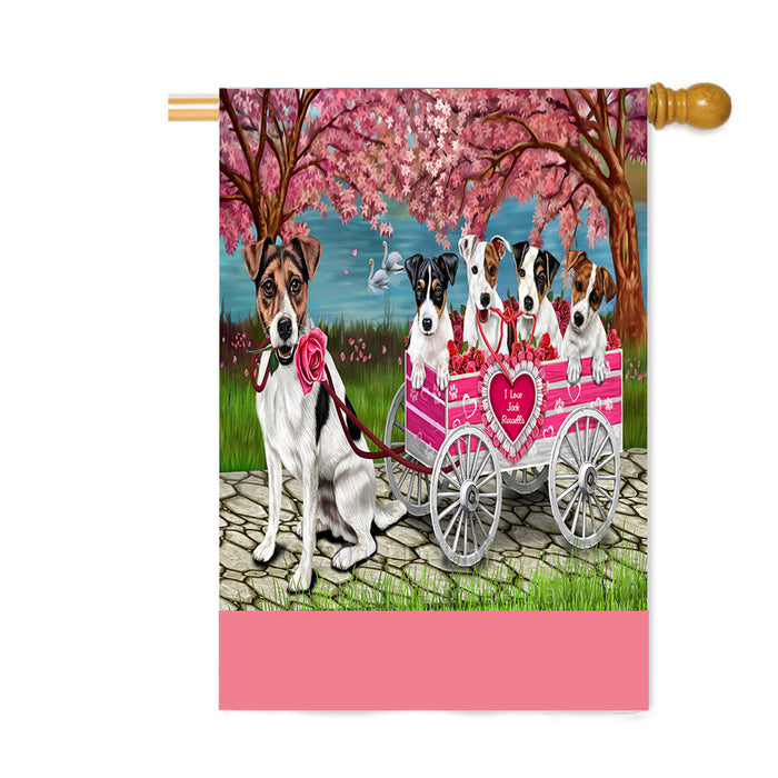 Personalized I Love Jack Russell Dogs in a Cart Custom House Flag FLG-DOTD-A62218