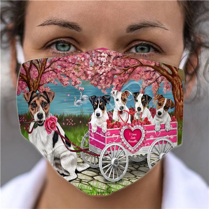 I Love Jack Russell Dogs in a Cart Face Mask FM48155