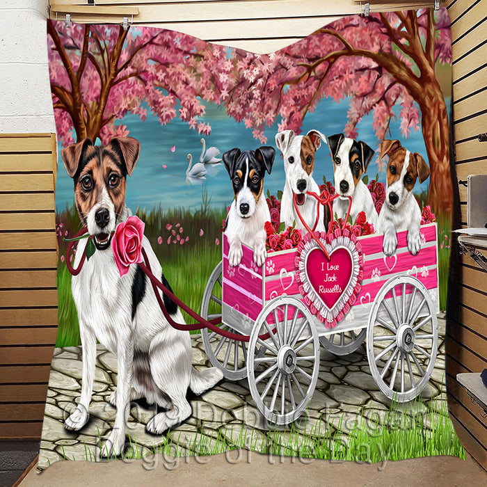 I Love Jack Russell Dogs in a Cart Quilt