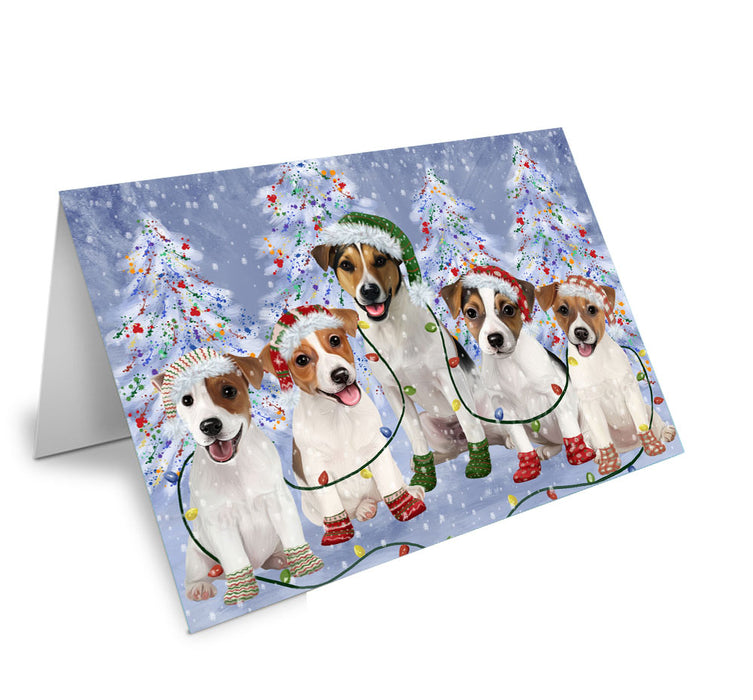 Christmas Lights and Jack Russell Dogs Handmade Artwork Assorted Pets Greeting Cards and Note Cards with Envelopes for All Occasions and Holiday Seasons