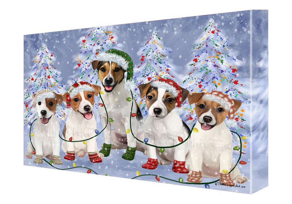 Christmas Lights and Jack Russell Dogs Canvas Wall Art - Premium Quality Ready to Hang Room Decor Wall Art Canvas - Unique Animal Printed Digital Painting for Decoration