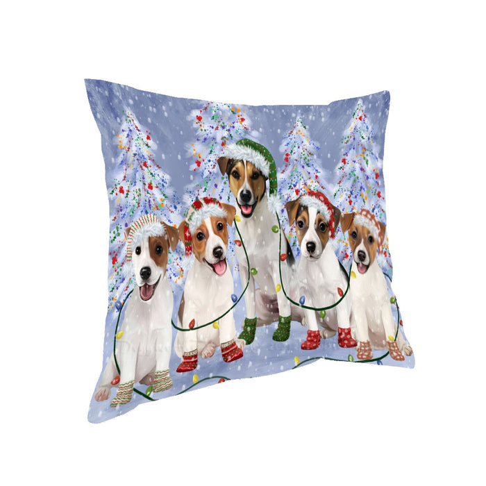 Christmas Lights and Jack Russell Dogs Pillow with Top Quality High-Resolution Images - Ultra Soft Pet Pillows for Sleeping - Reversible & Comfort - Ideal Gift for Dog Lover - Cushion for Sofa Couch Bed - 100% Polyester