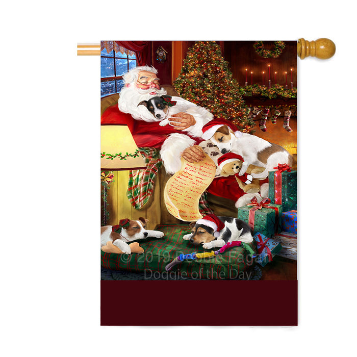 Personalized Jack Russell Dogs and Puppies Sleeping with Santa Custom House Flag FLG-DOTD-A62696