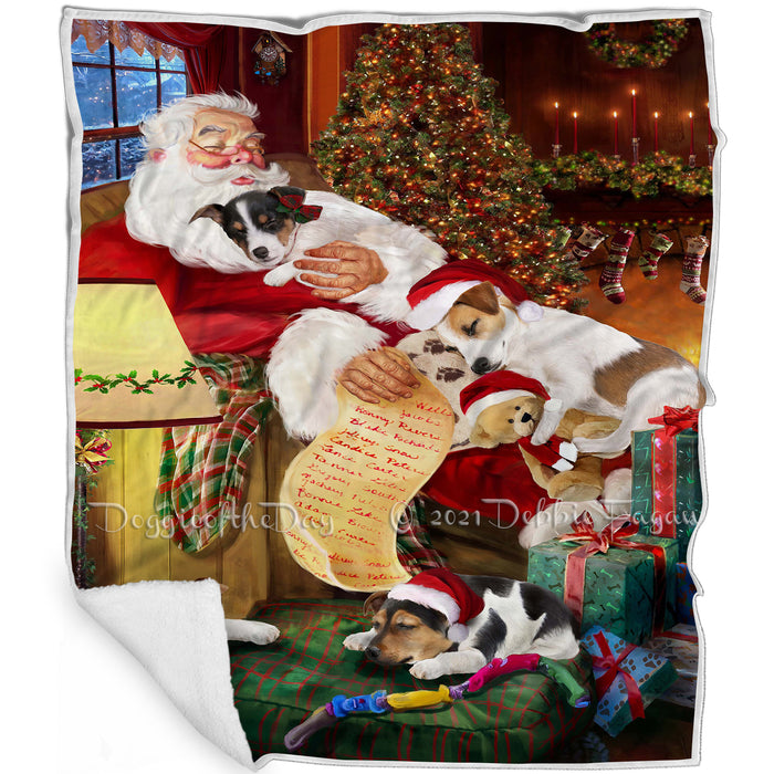 Jack Russell Dog and Puppies Sleeping with Santa Blanket