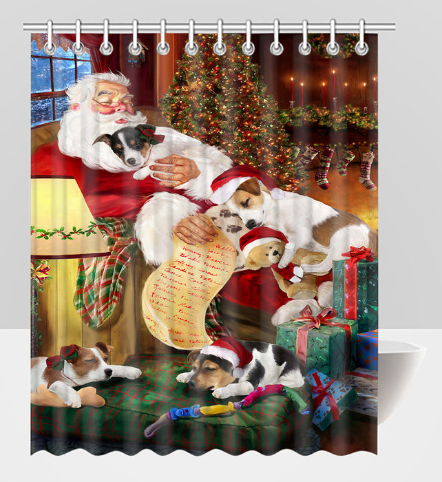 Santa Sleeping with Jack Russell Dogs Shower Curtain