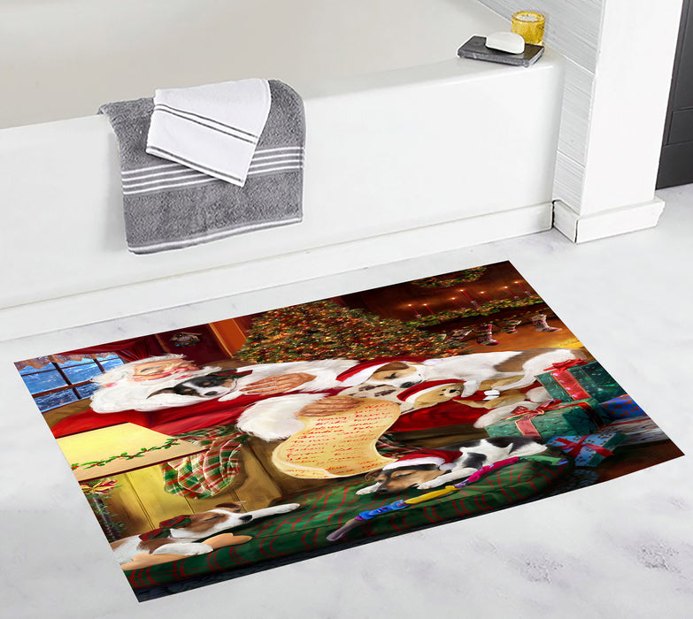 Santa Sleeping with Jack Russell Dogs Bath Mat