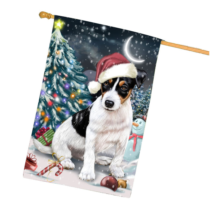 Have a Holly Jolly Christmas Jack Russell Dog House Flag Outdoor Decorative Double Sided Pet Portrait Weather Resistant Premium Quality Animal Printed Home Decorative Flags 100% Polyester FLG67869