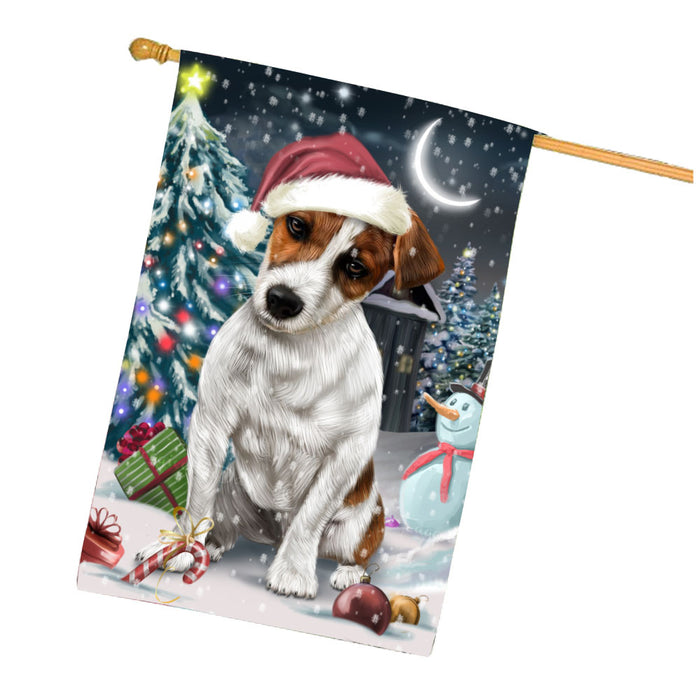 Have a Holly Jolly Christmas Jack Russell Dog House Flag Outdoor Decorative Double Sided Pet Portrait Weather Resistant Premium Quality Animal Printed Home Decorative Flags 100% Polyester FLG67870