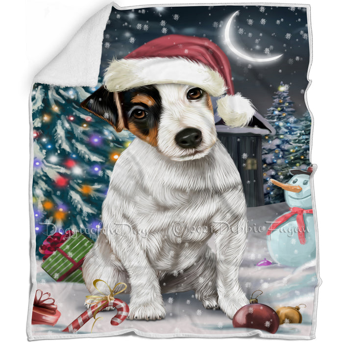 Have a Holly Jolly Christmas Jack Russell Dog in Holiday Background Blanket D080