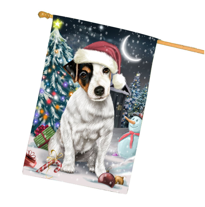 Have a Holly Jolly Christmas Jack Russell Dog House Flag Outdoor Decorative Double Sided Pet Portrait Weather Resistant Premium Quality Animal Printed Home Decorative Flags 100% Polyester FLG67872