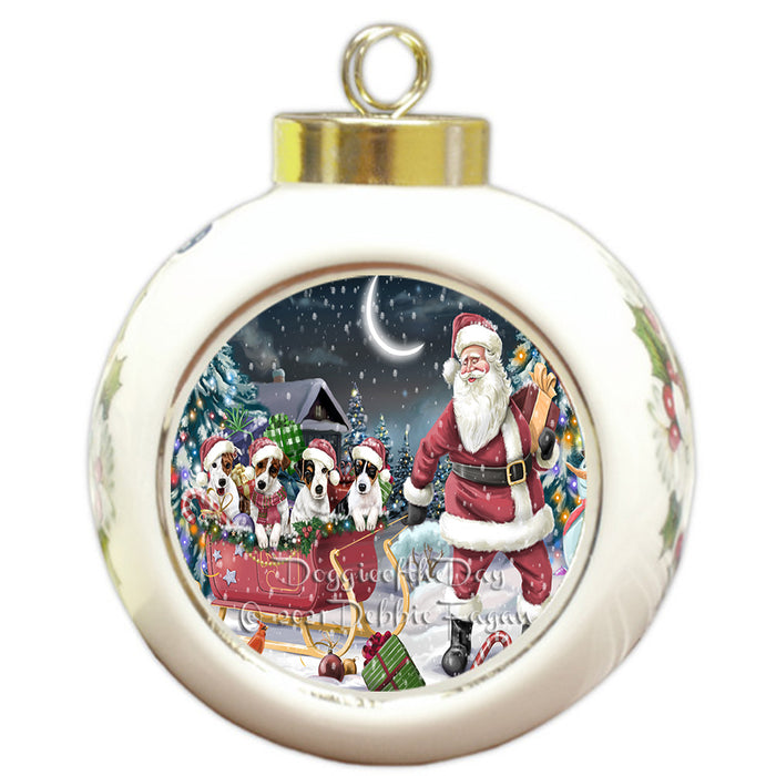 Christmas Santa Sled Jack Russell Dogs Round Ball Christmas Ornament Pet Decorative Hanging Ornaments for Christmas X-mas Tree Decorations - 3" Round Ceramic Ornament