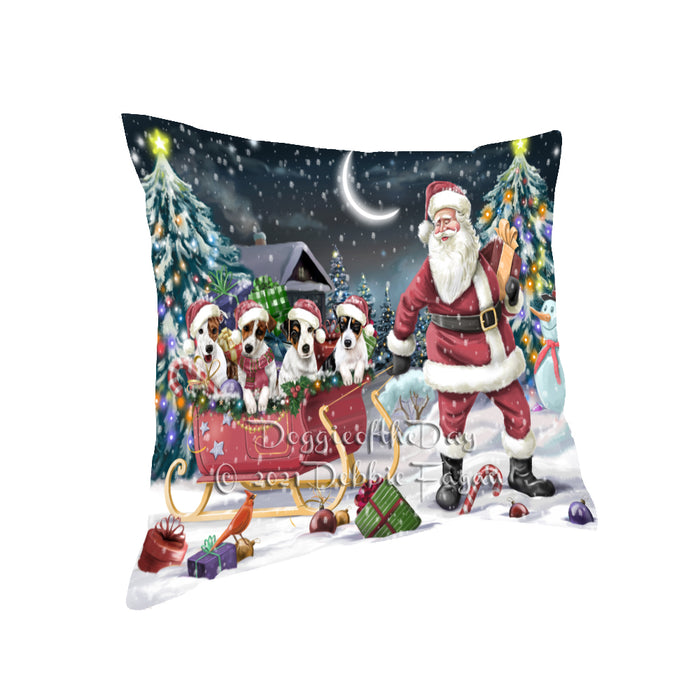 Christmas Santa Sled Jack Russell Dogs Pillow with Top Quality High-Resolution Images - Ultra Soft Pet Pillows for Sleeping - Reversible & Comfort - Ideal Gift for Dog Lover - Cushion for Sofa Couch Bed - 100% Polyester
