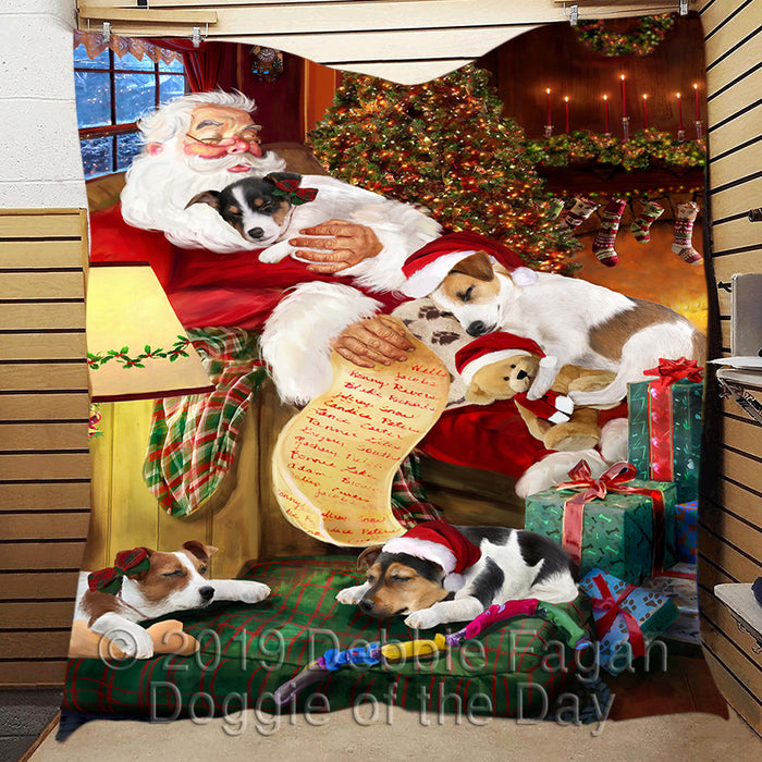 Santa Sleeping with Jack Russell Dogs Quilt