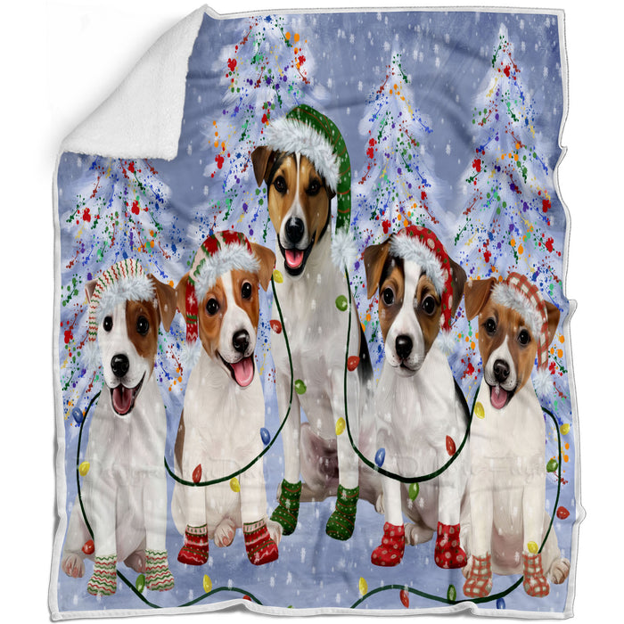 Christmas Lights and Jack Russell Dogs Blanket - Lightweight Soft Cozy and Durable Bed Blanket - Animal Theme Fuzzy Blanket for Sofa Couch