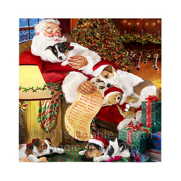 Santa Sleeping with Jack Russell Dogs Square Towel 