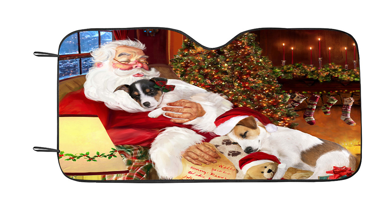Santa Sleeping with Jack Russell Dogs Car Sun Shade