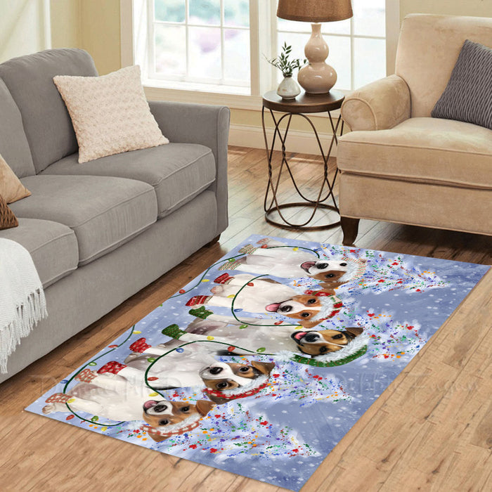 Christmas Lights and Jack Russell Dogs Area Rug - Ultra Soft Cute Pet Printed Unique Style Floor Living Room Carpet Decorative Rug for Indoor Gift for Pet Lovers