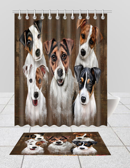 Rustic Jack Russel Dogs  Bath Mat and Shower Curtain Combo